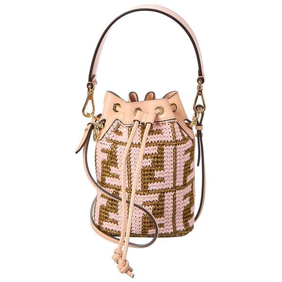 FENDI Handbags - Fendi Mon Tresor Mini Raffia & Leather Bucket Bag, Pink